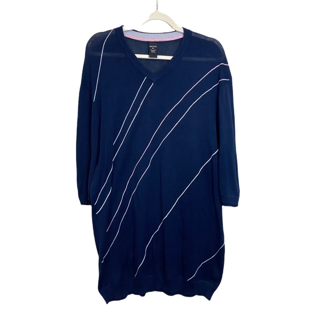Vintage Sean John Men's Size XXL Navy Blue Striped Short Sleeve Knit Top